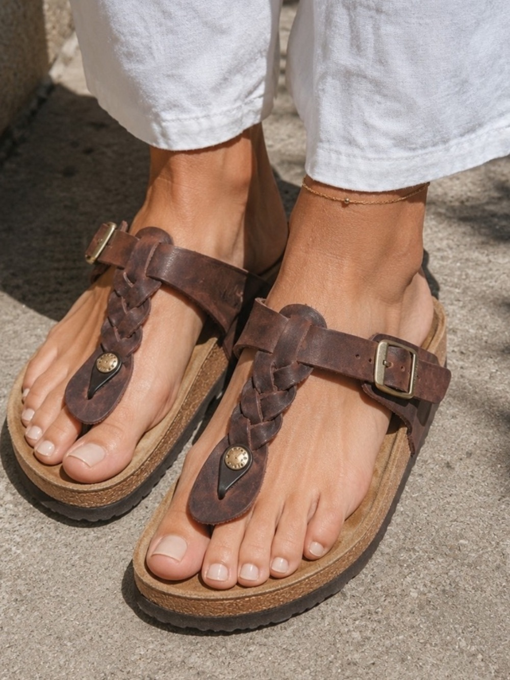 MAKE AN OFFER BIRKENSTOCK Gizeh Braided Leather Toe-Post Sandals